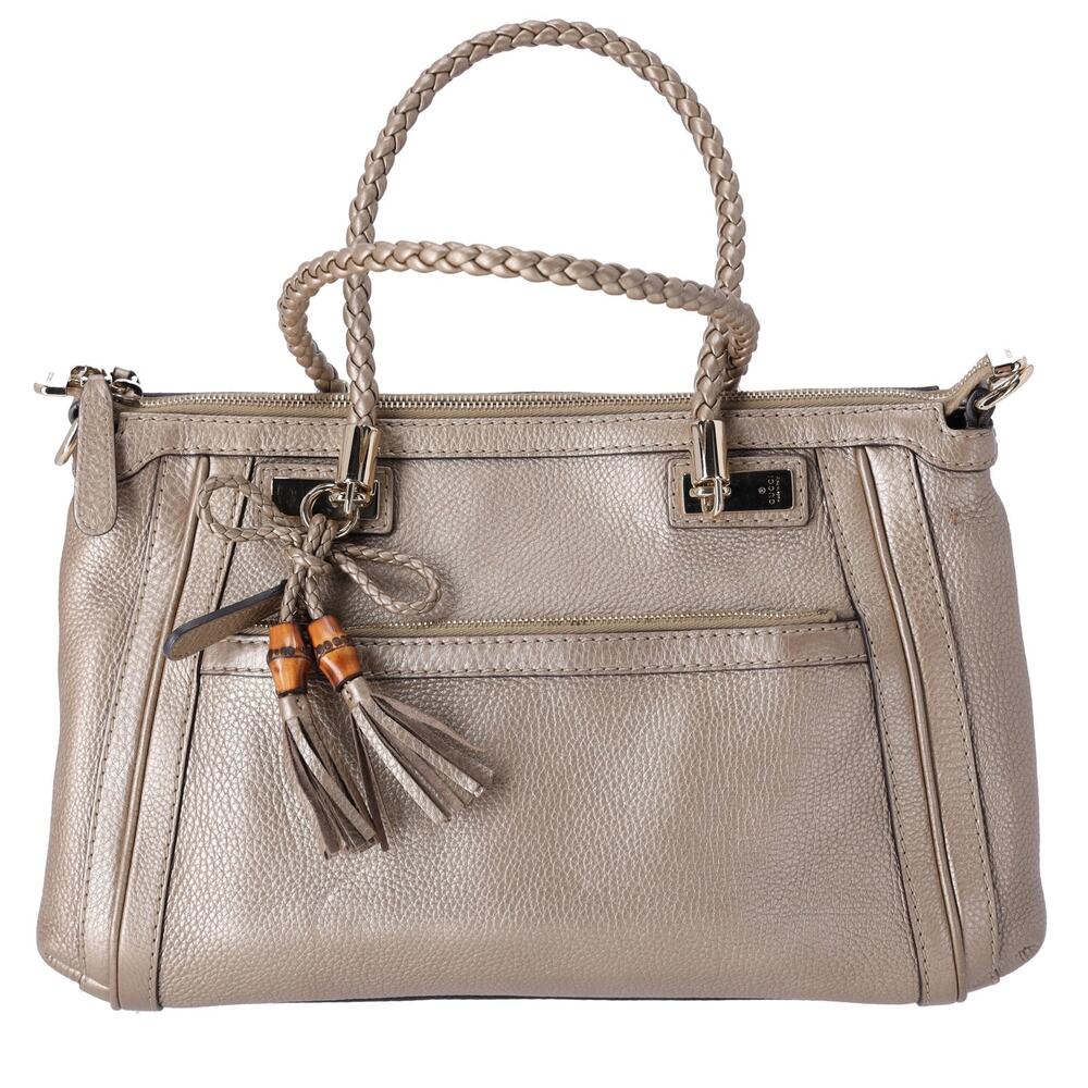 GUCCI Bella Handbag 282300 Gold Leather Braided Handles